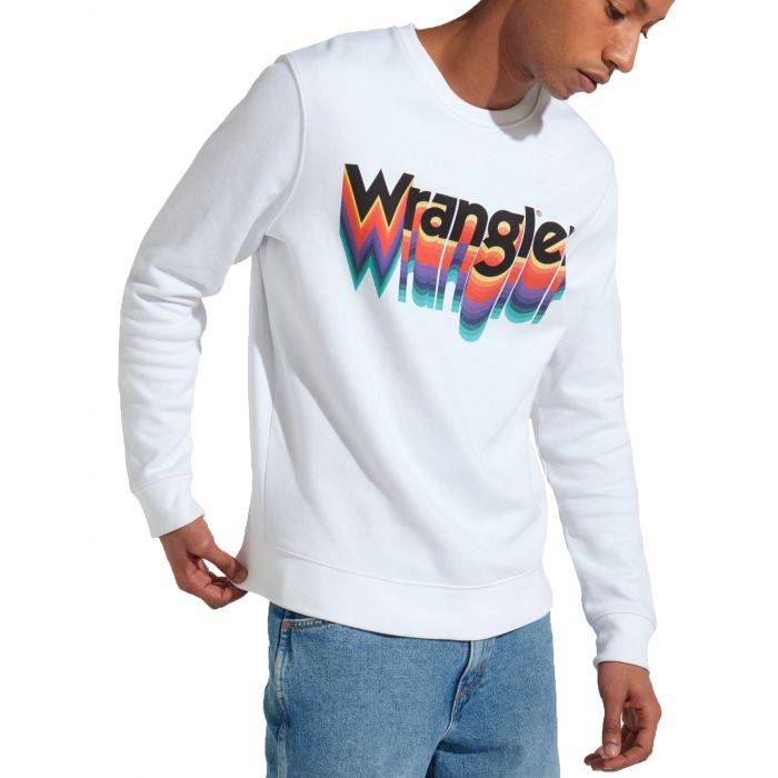 Wrangler Crew Neck Logo Sweatshirt White | Jean Scene