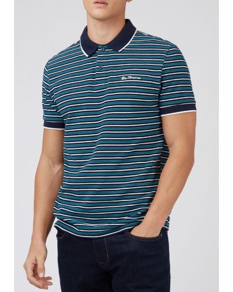 Ben Sherman Stripe Short Sleeve Polo Shirt Dark Navy | Jean Scene