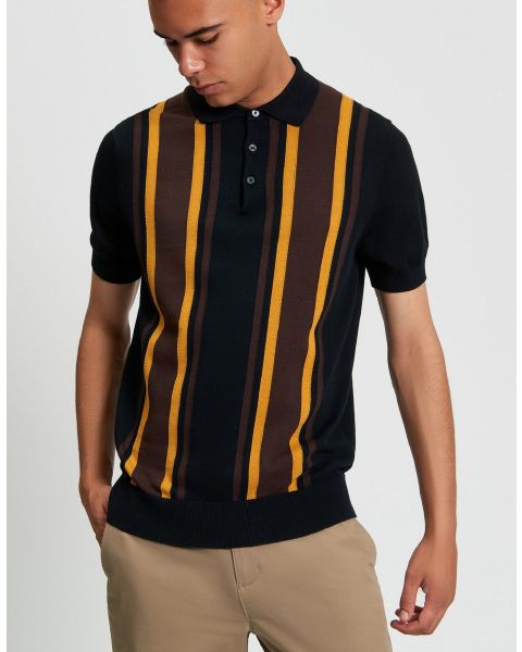 Ben Sherman Verticle Stripe Knit Polo Shirt Black