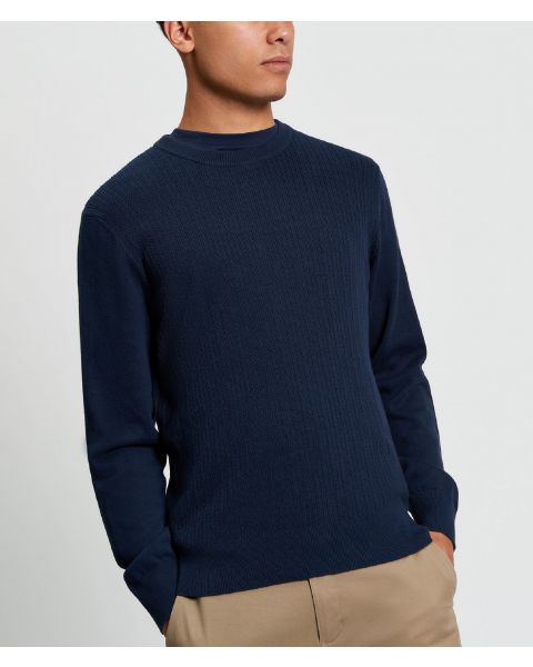 Ben Sherman Texture Front Crew Neck Jumper Dark Navy