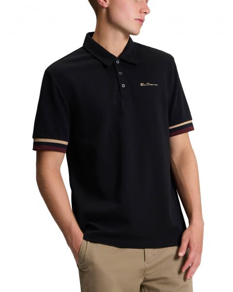 Ben Sherman Texture Cuff Pique Polo Shirt Black