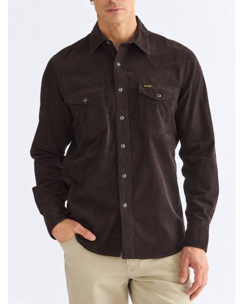 Wrangler Western Cord Long Sleeve Shirt Chocolate Torte
