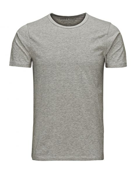 Jack & Jones Basic Crew Neck Cotton Lycra Plain T-shirt Light Grey Melange | Jean Scene