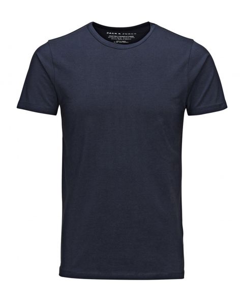 Jack & Jones Basic Crew Neck Cotton Lycra Plain T-shirt Navy Blue | Jean Scene