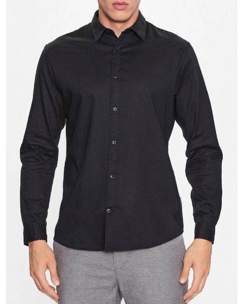 Jack & Jones Gingham Plain Long Sleeve Shirt Black