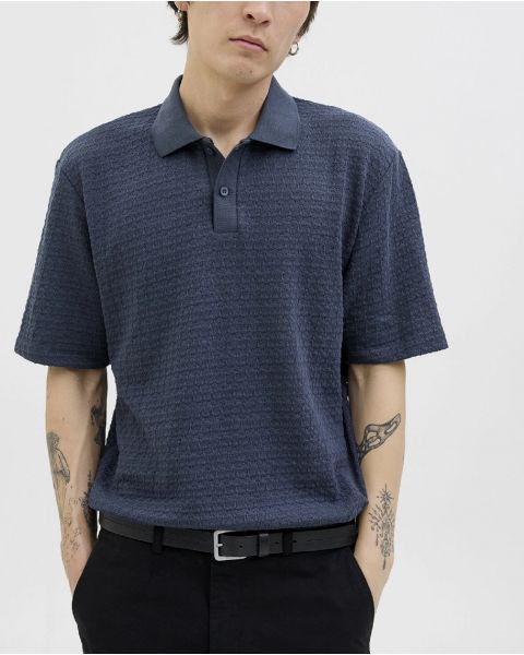 Jack & Jones Kinsley Knit Polo Shirt Blue Nights