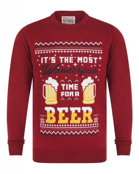 Christmas Jumper Time For A Beer Red