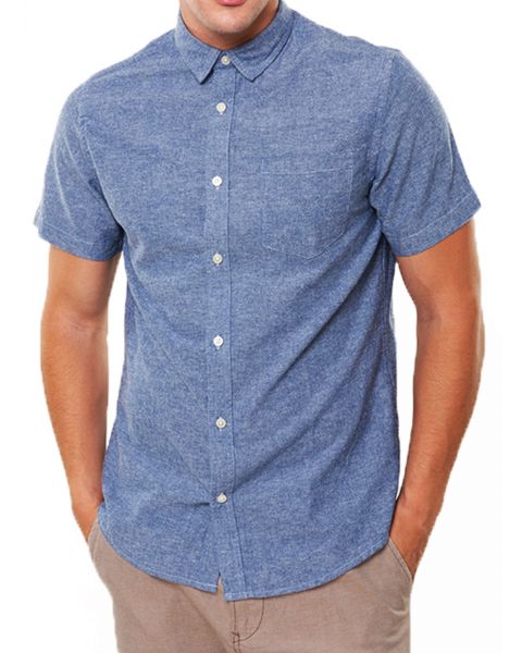 Only & Sons Tinso Plain Shirt Short Sleeve Blue | Jean Scene