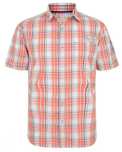 Esprit Slim Fit Short Sleeve Check Shirt Peach Red