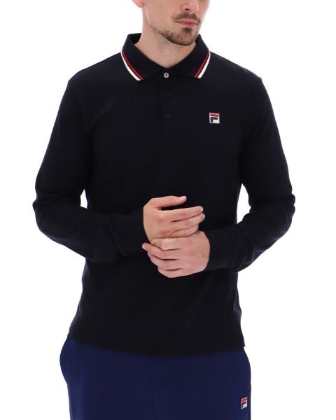 Fila Monte Tipped Long Sleeve Polo Shirt Black/Gardenia/Red