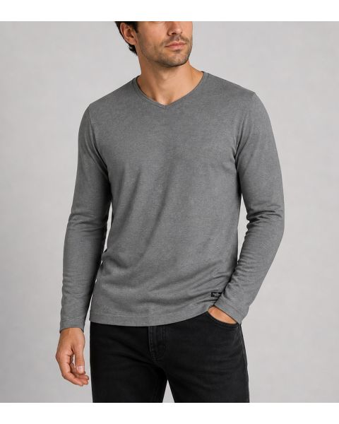 Threadbare Parker Cable V-Neck Jumper Tornado Marl | Jean Scene