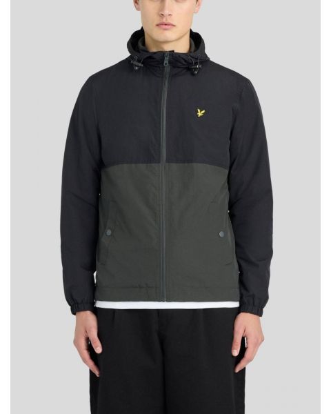 Lyle & Scott Hooded Colour Block Full Zip Jacket Jet Black Gunmetal
