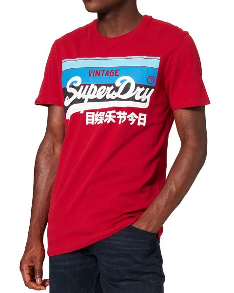 Superdry Vintage Logo Cali Stripe Crew Neck T-Shirt Chilli
