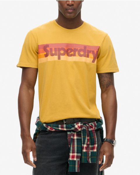 Superdry Retro Stripe Logo Crew Neck T-Shirt Oil Yellow