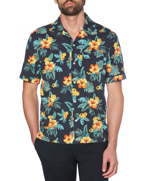Original Penguin Floral Print Shirt Short Sleeve Dark Sapphire | Jean Scene