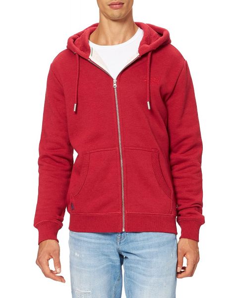 Superdry Vintage Embroided Zip Up Hooded Sweatshirts Rich Red Marl