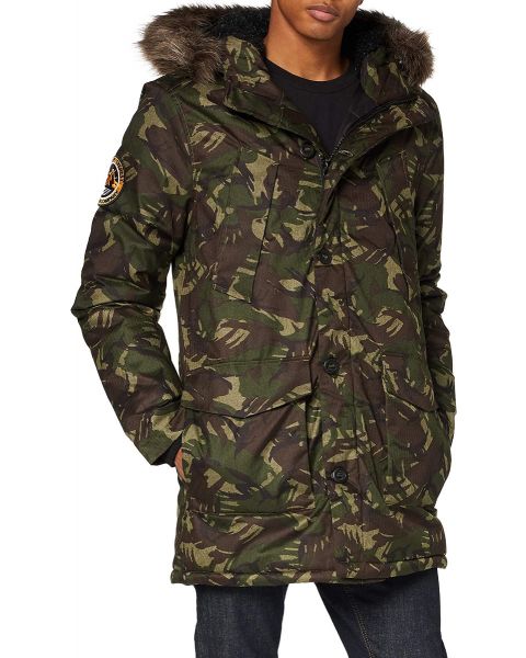 Superdry Hooded Everest Puffer Jacket Marl Camo Green