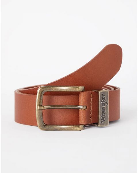Wrangler Basic Logo Leather Belt Cognac | Jean Scene