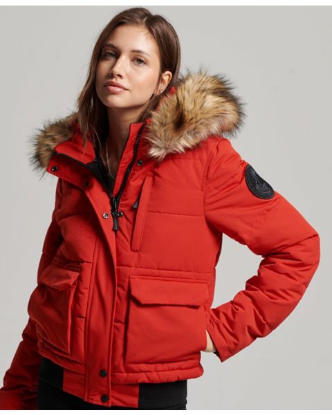 Superdry Womens Everest Faux Fur Bomber Jacket High Risk Red