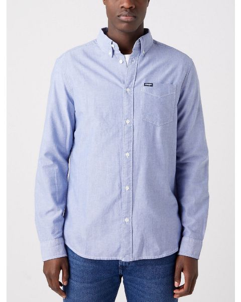 Wrangler Oxford Button Down Long Sleeve Shirt Blue Tint